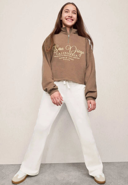 Older Girls Cream Star Bootcut Joggers