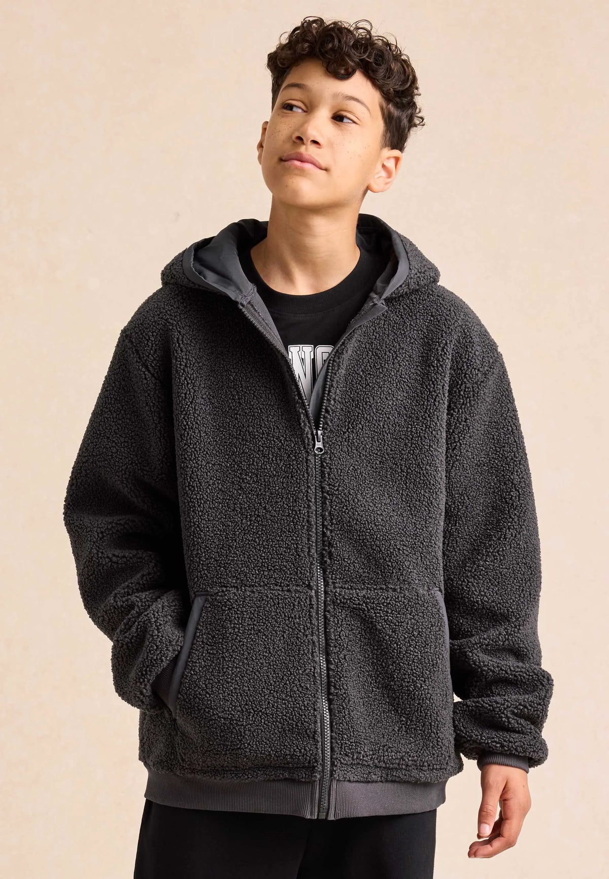 Older Boys Charcoal Borg Fleece Jacket