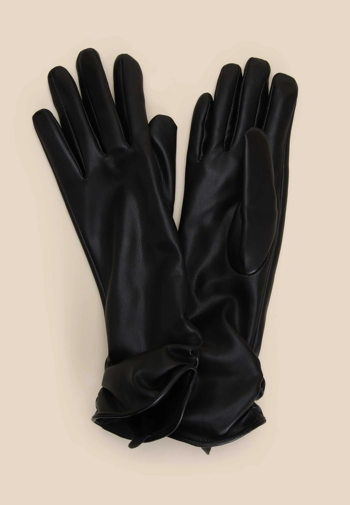 Womens Black Faux Leather Long Gloves