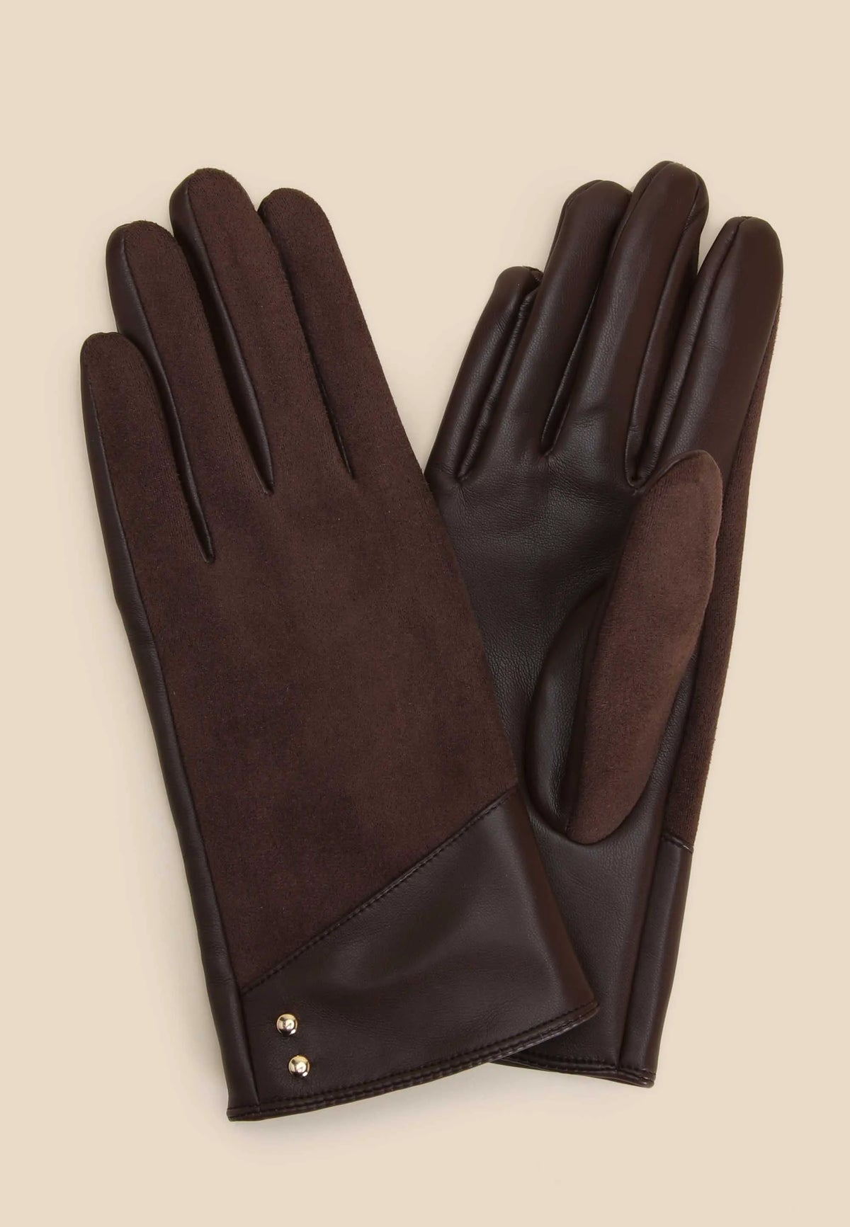 Womens Brown Faux Suede Two Tone Gloves