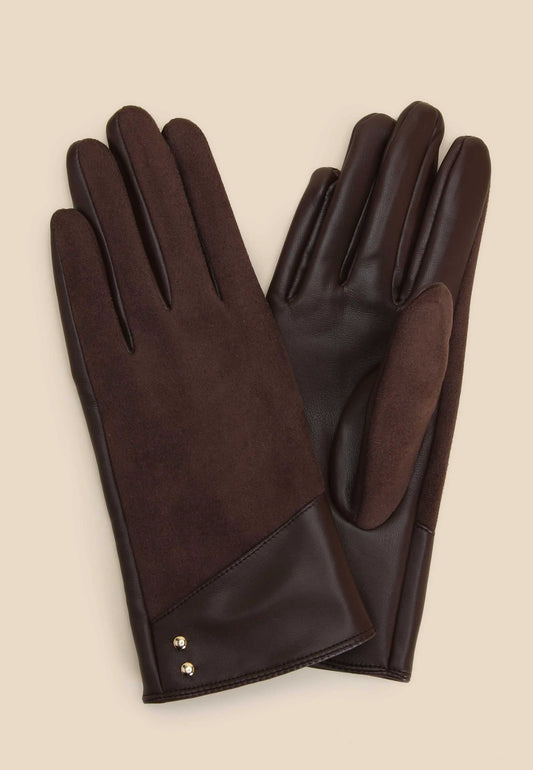 Womens Brown Faux Suede Two Tone Gloves