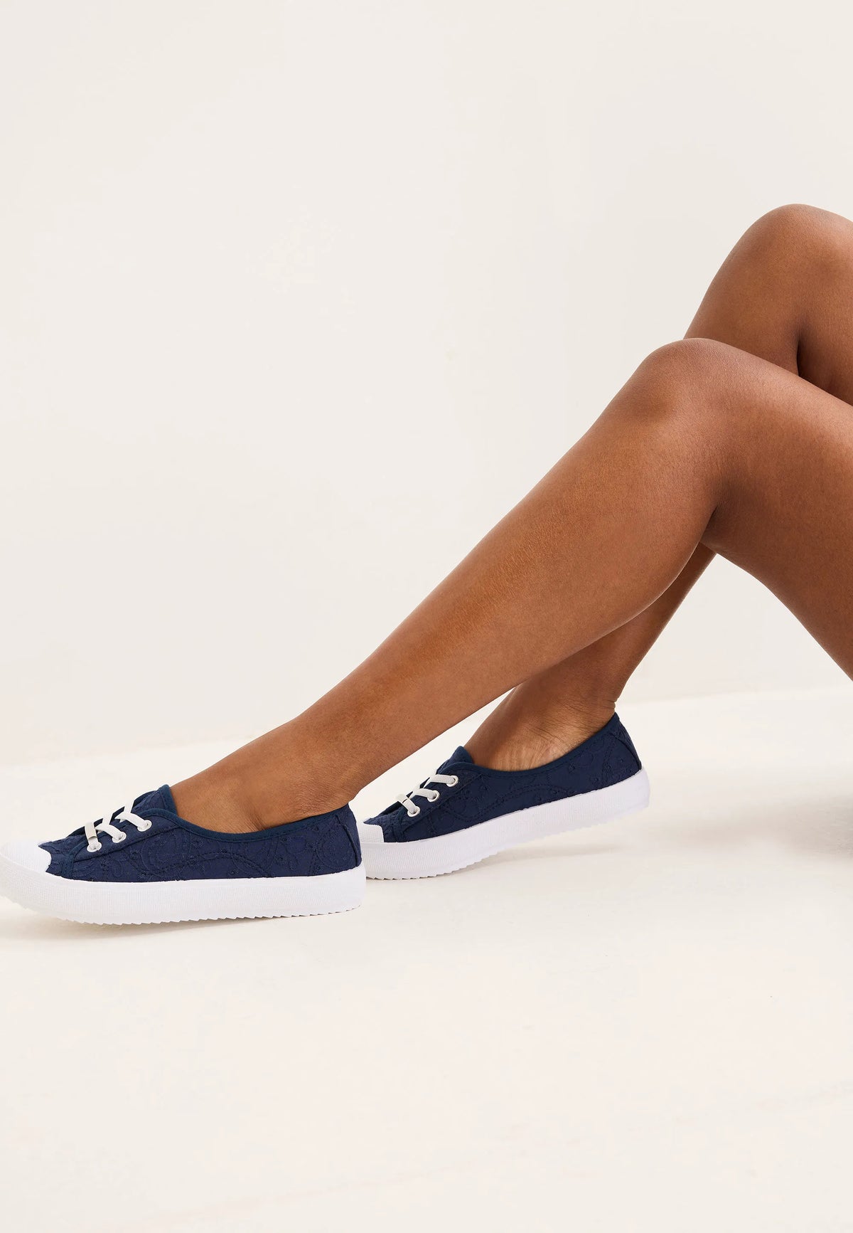 Womens Navy Embroidered Slip On Trainers