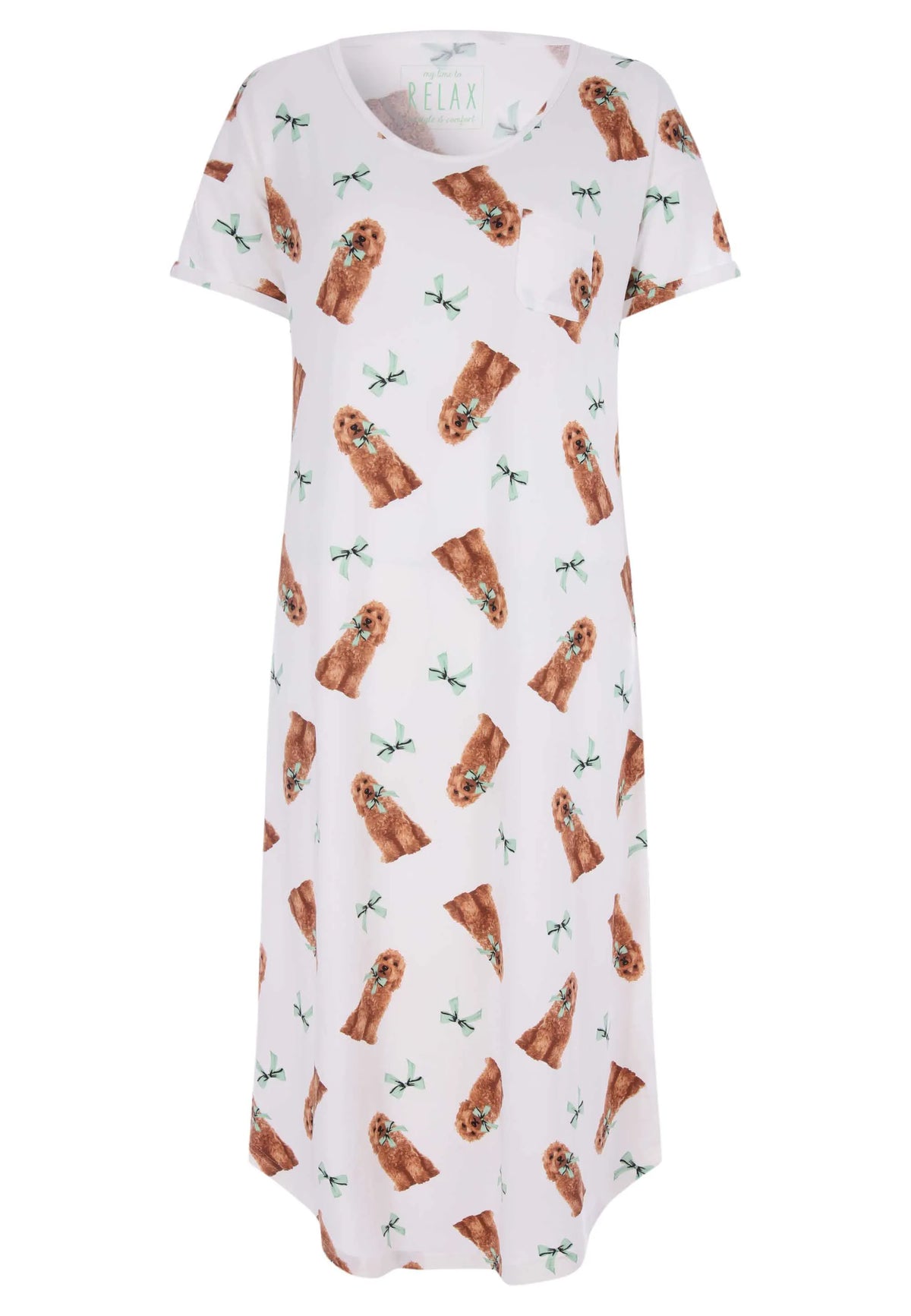 Womens Cream Dog Print Soft Touch Long Nightdress