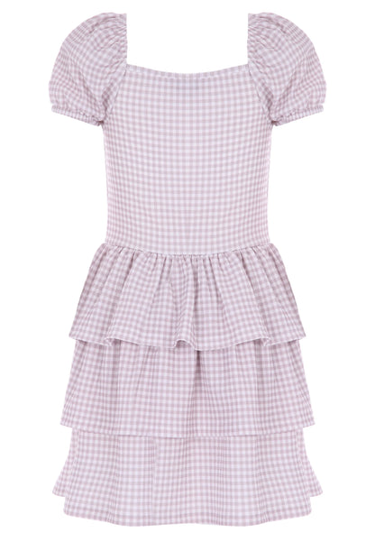 Older Girls Brown Gingham Tiered Ra-Ra Dress