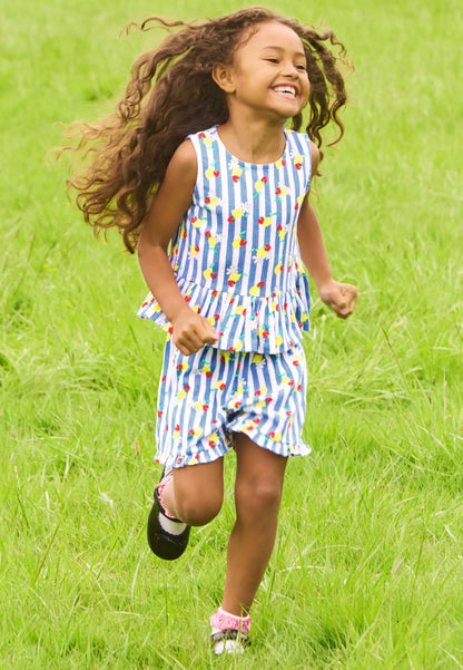 Younger Girls Blue Stripe Peplum Top and Shorts Set