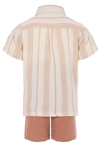 Younger Boys Rust Stripe Cheesecloth Shirt & Shorts Set