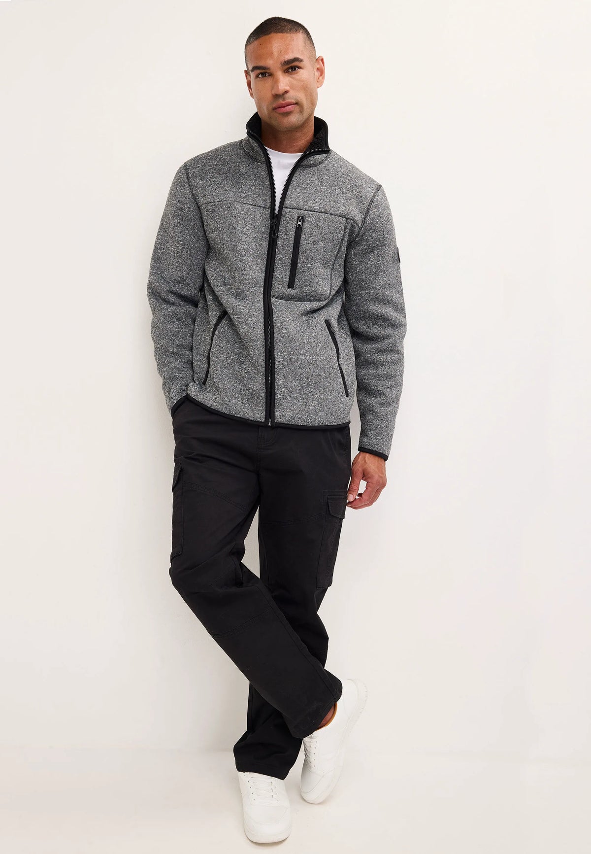 Mens Charcoal Sherpa Zip Through Sweatshirt