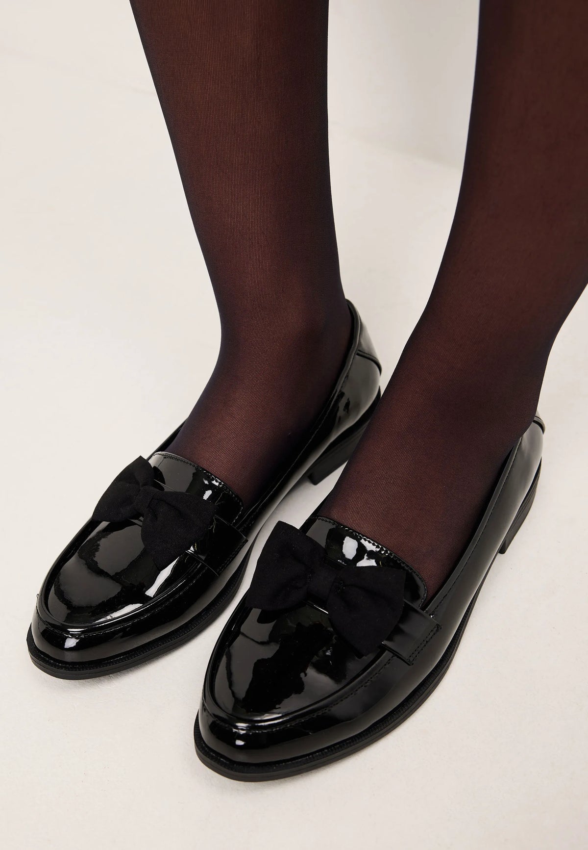 Womens Black Bow Detail Patent Loafers