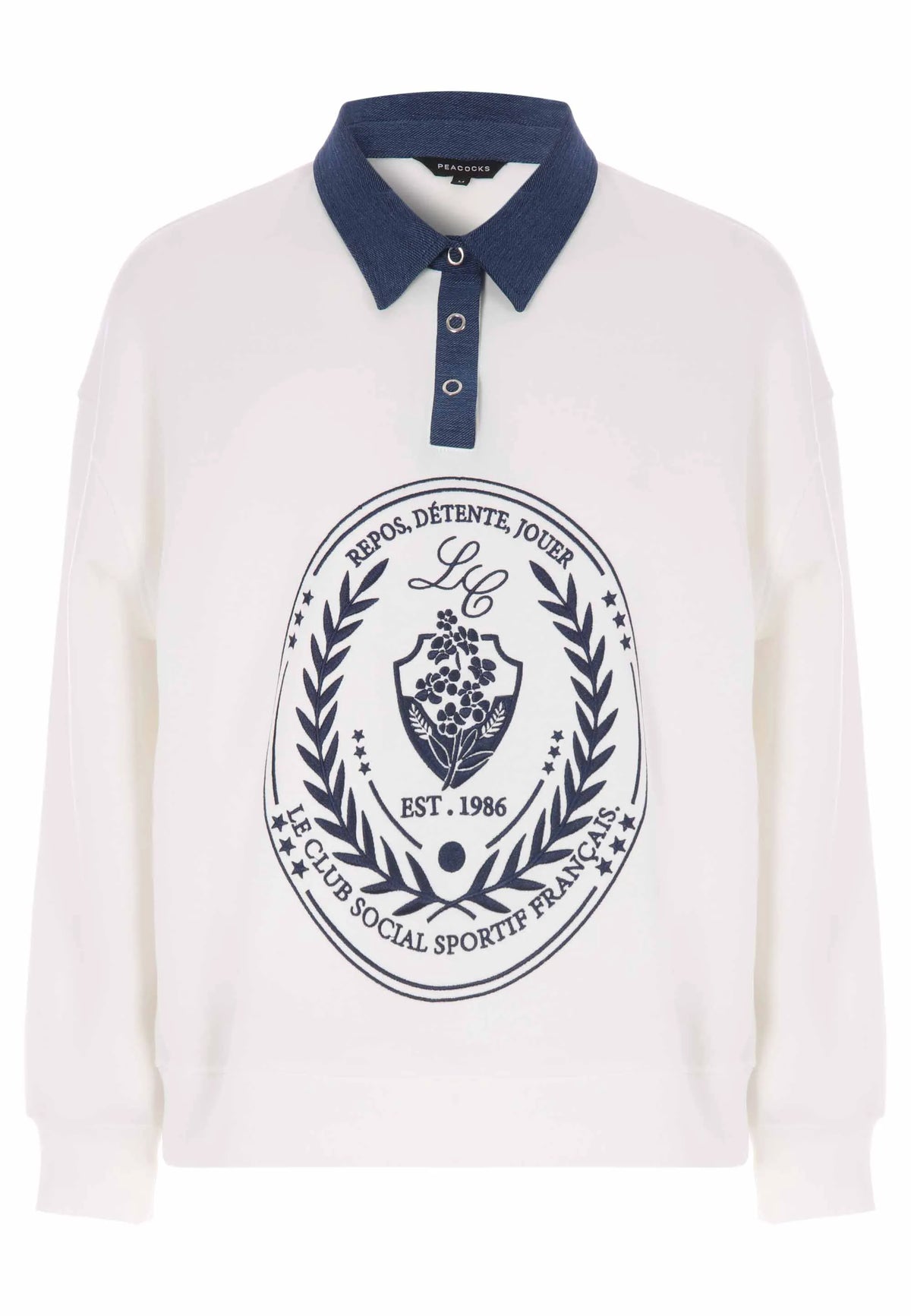 Womens Cream Denim Collar Slogan Sweatshirt