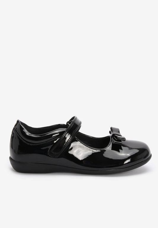 Girls Black Patent Mary Jane School Shoes with Bows