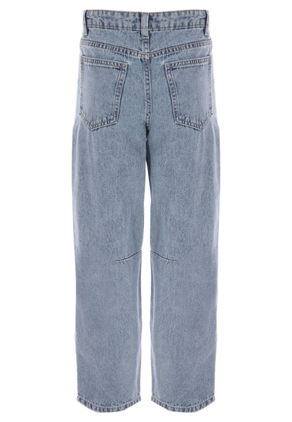 Older Girls Blue Ripped Barrel Leg Jeans