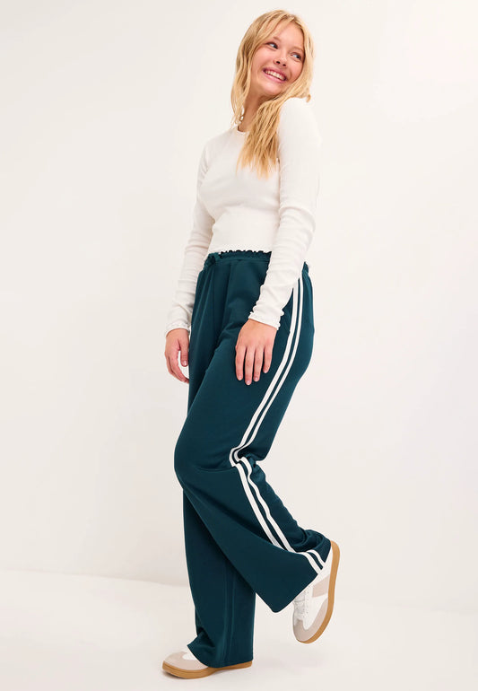 Older Girls Green Side Stripe Wide Leg Joggers