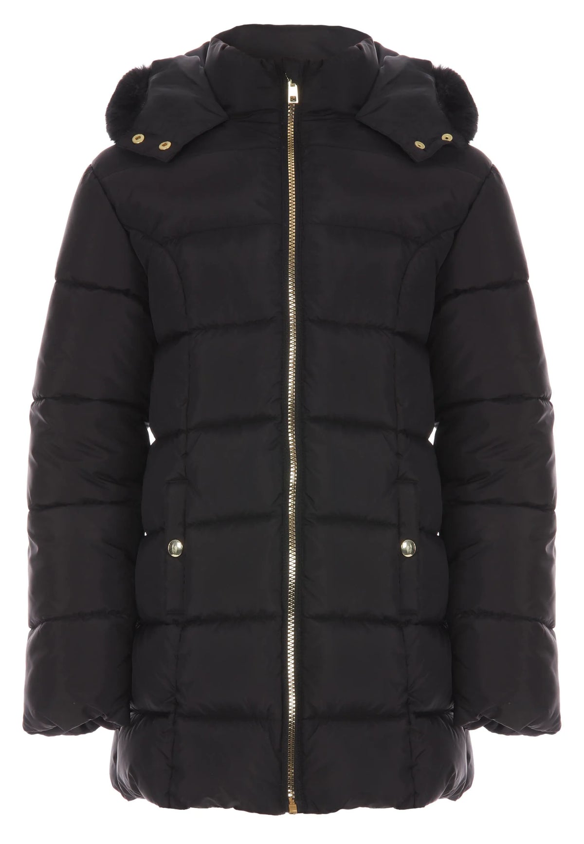 Older Girls Black Padded Longline Coat