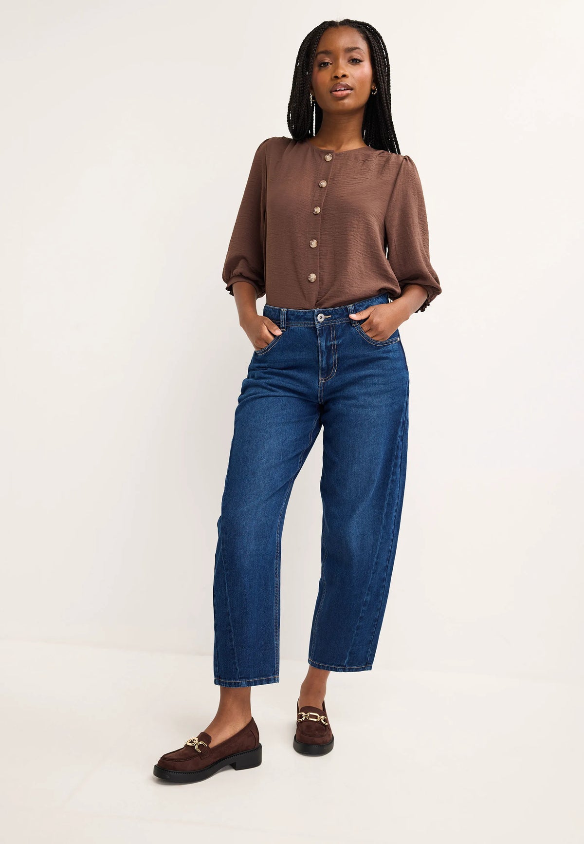 Womens Chocolate Brown Button Through Blouse Top