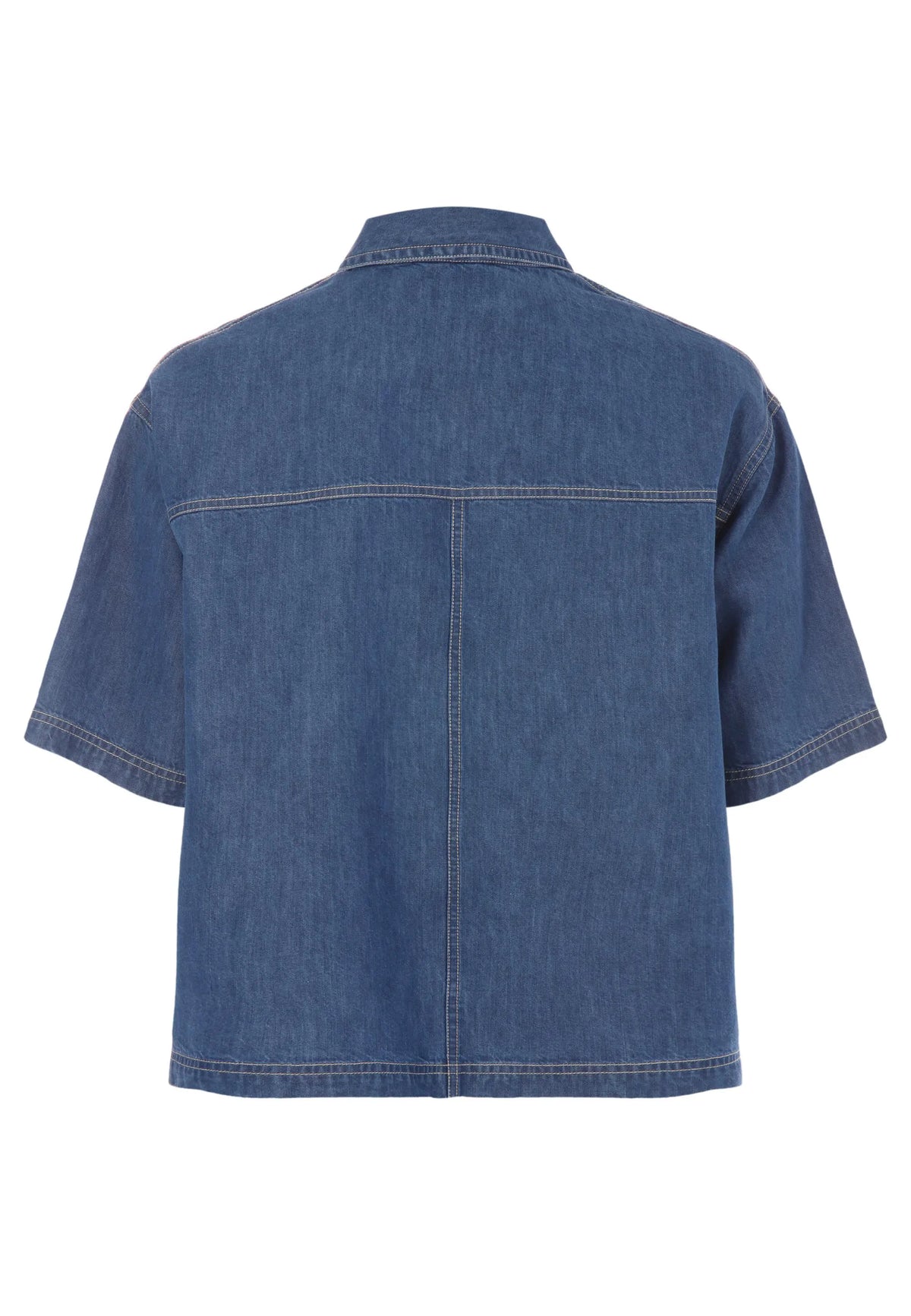 Womens Blue Denim Look Cotton Shirt