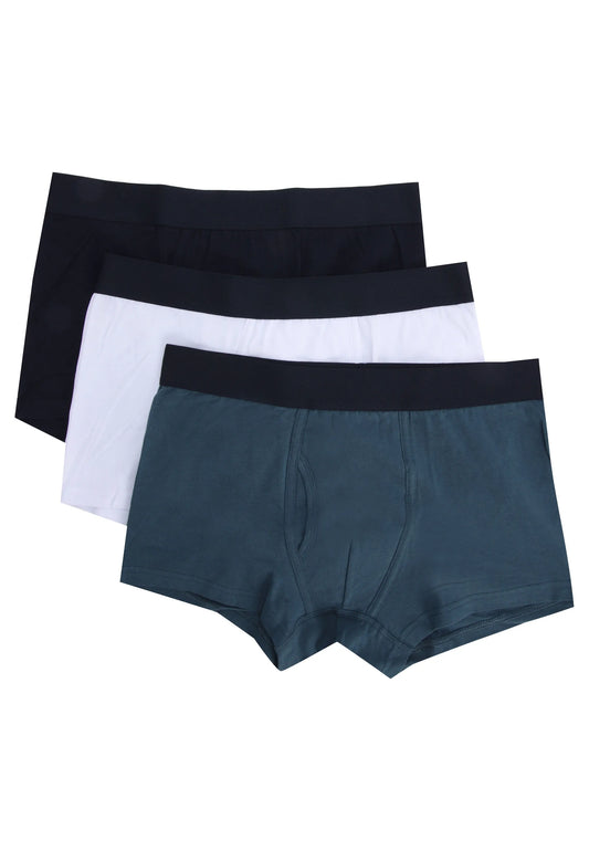 Mens 3pk Navy Keyhole Smooth Trunks