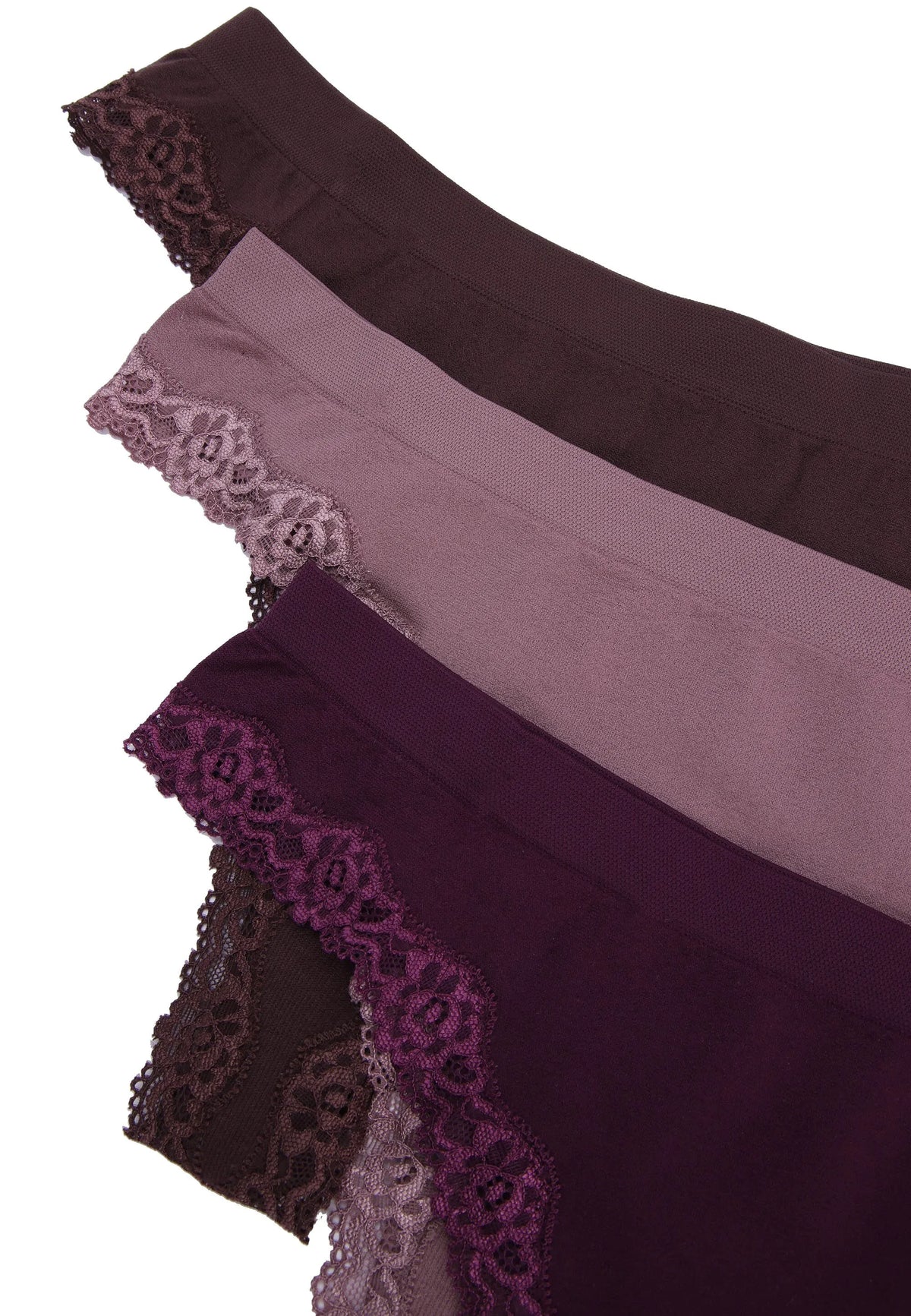 Womens 3pk Purple & Brown Lace Detail Seam Free Thongs