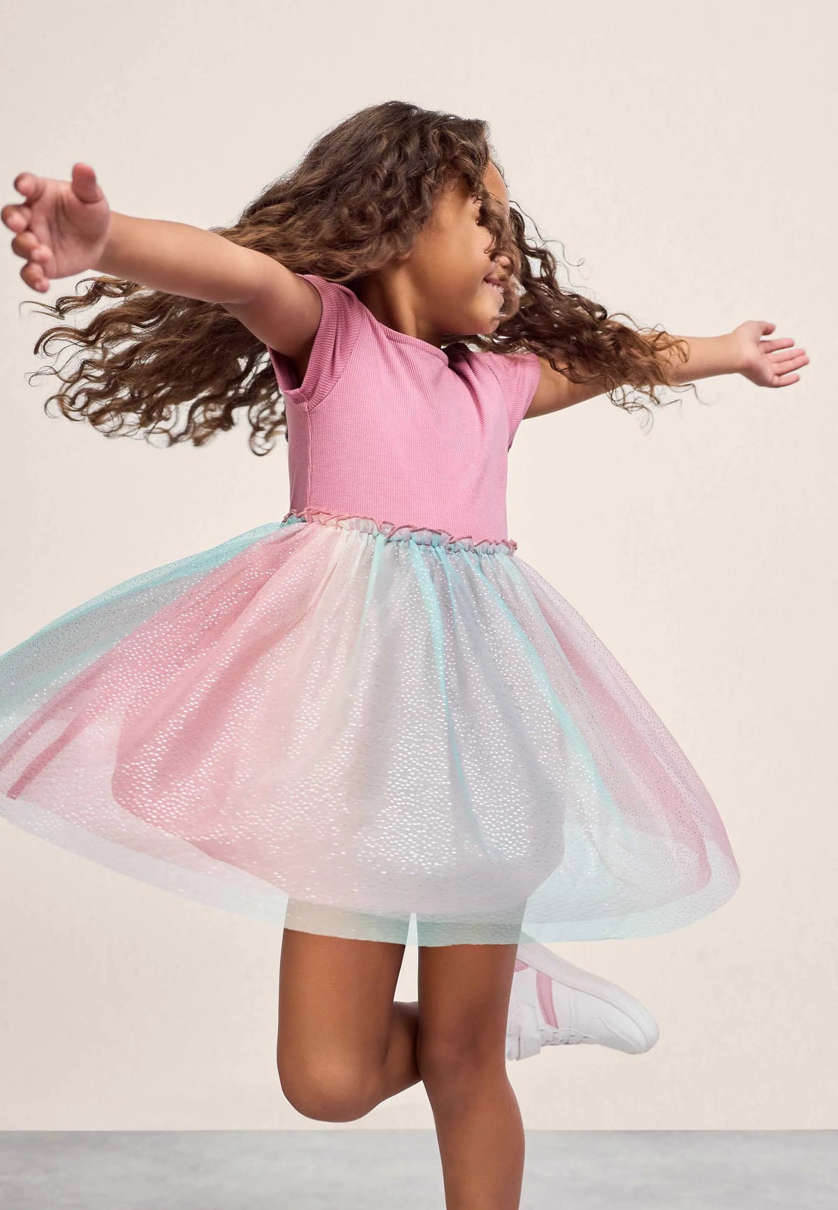 Younger Girls Pink Sparkle Mesh Skirt Dress