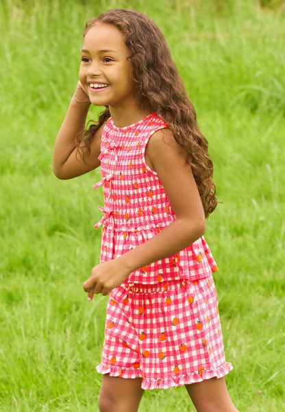 Younger Girls Pink Gingham Bow Top and Shorts Set