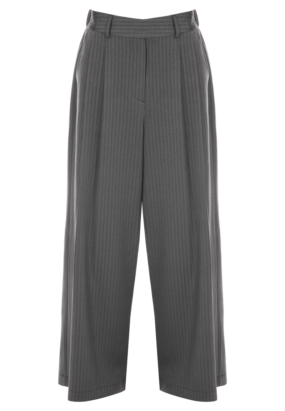 Womens Grey Herringbone Stripe Pleated Trousers