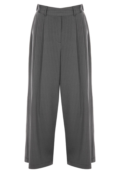 Womens Grey Herringbone Stripe Pleated Trousers