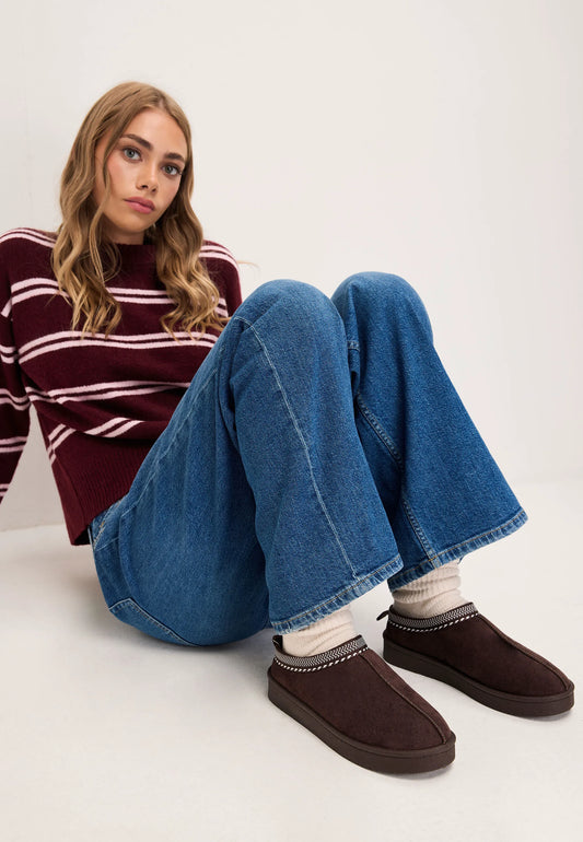 Womens Chocolate Brown Casual Cosy Mules