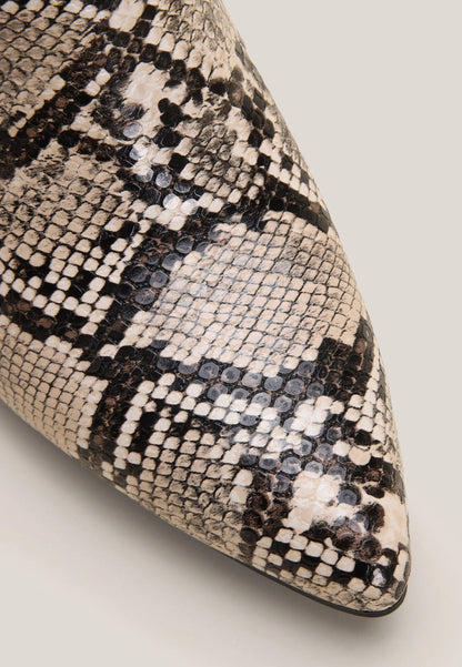 Womens Beige Snake Print Kitten Heel Boots