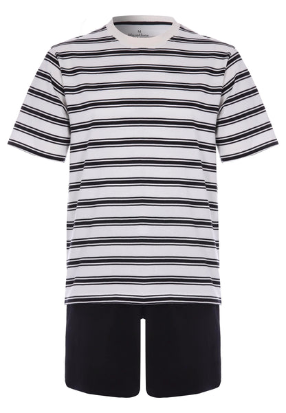 Mens Cream Stripe Short Pyjama Set