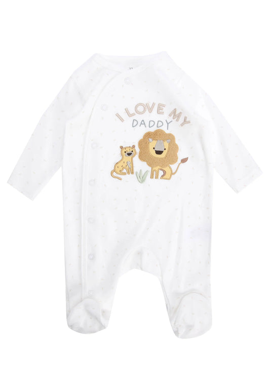 Baby Unisex White Daddy Lion Sleepsuit