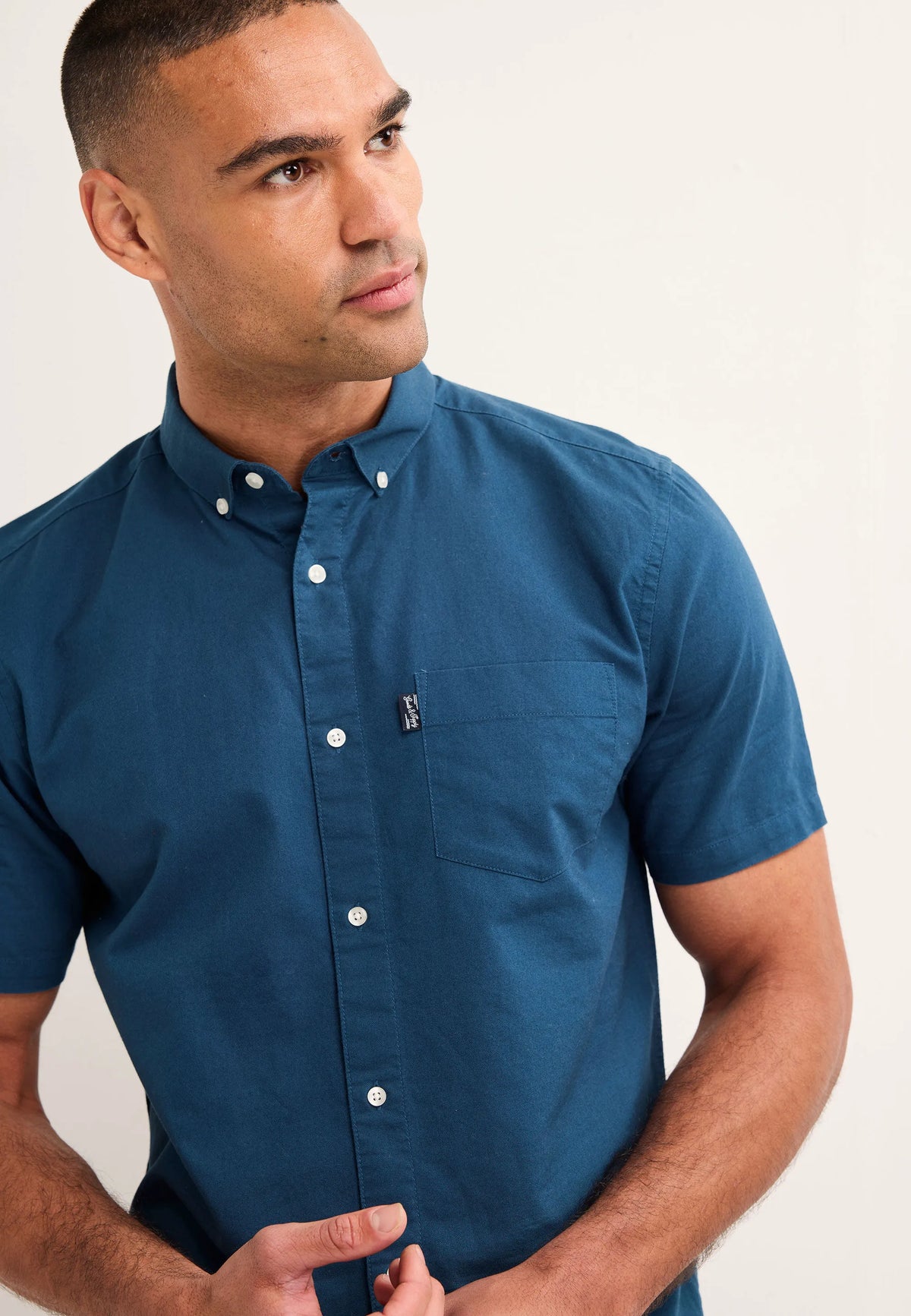 Mens Teal Cotton Oxford Short Sleeve Shirt