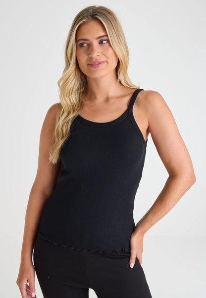 Womens Black Pointelle Strappy Thermal Cami Vest