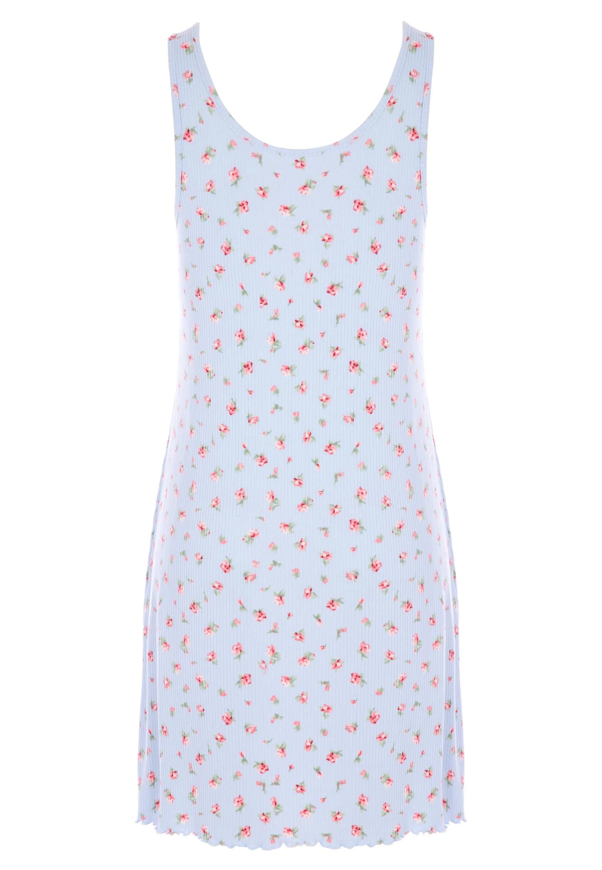 Womens Blue & Red Ditsy Ribbed Chemise