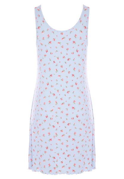 Womens Blue & Red Ditsy Ribbed Chemise