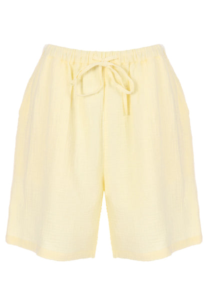 Womens Lemon Cotton Drawstring Waist Shorts