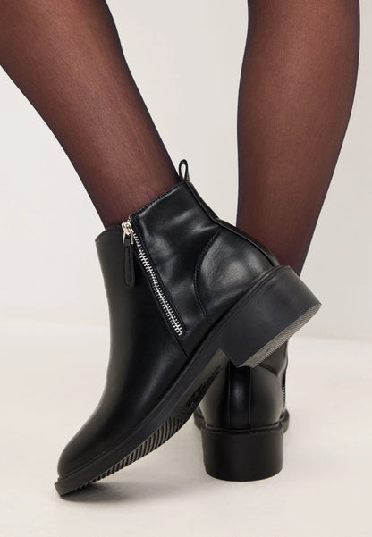 Womens Black Faux Leather Side Zip Ankle Boots