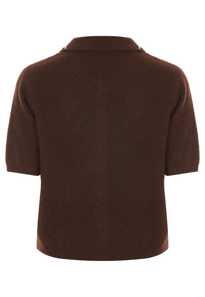 Womens Chocolate Brown Diamante Collar Cardigan