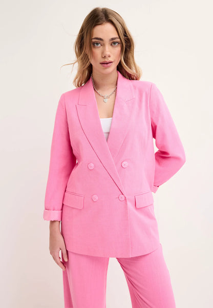 Womens Pink Linen Blend Blazer