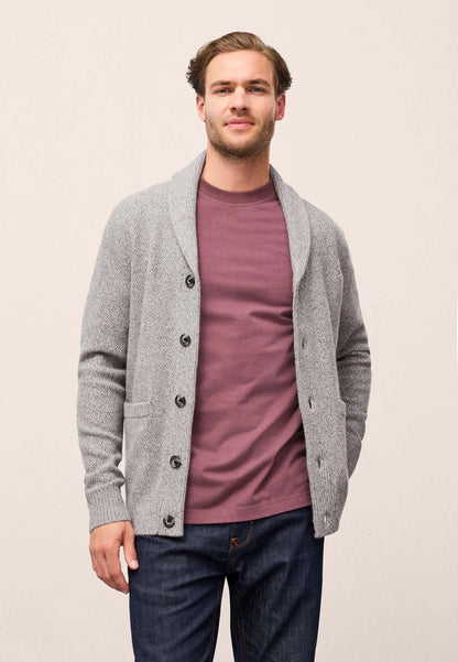 Mens Grey Shawl Collar Knit Cardigan