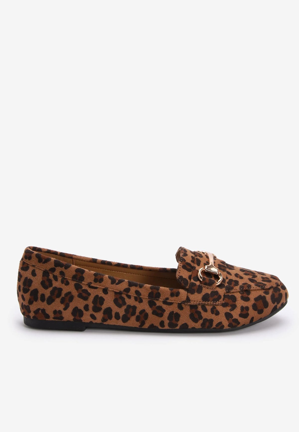 Womens Brown Leopard Print Faux Suede Loafers