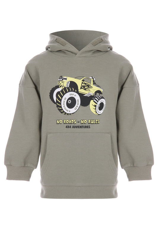 Younger Boys Green Monster Truck Hoody