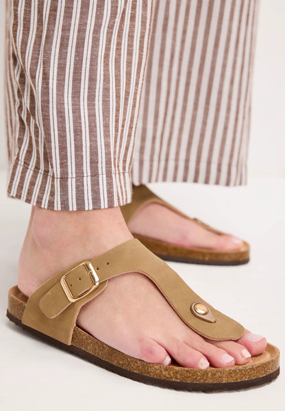 Womens Brown Footbed Toe Post Sandals