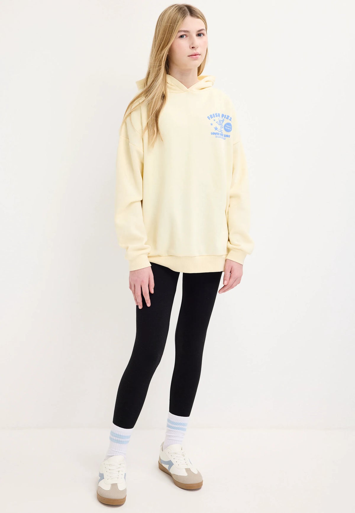Older Girls Yellow Pizza Graphic Oversized Hoody