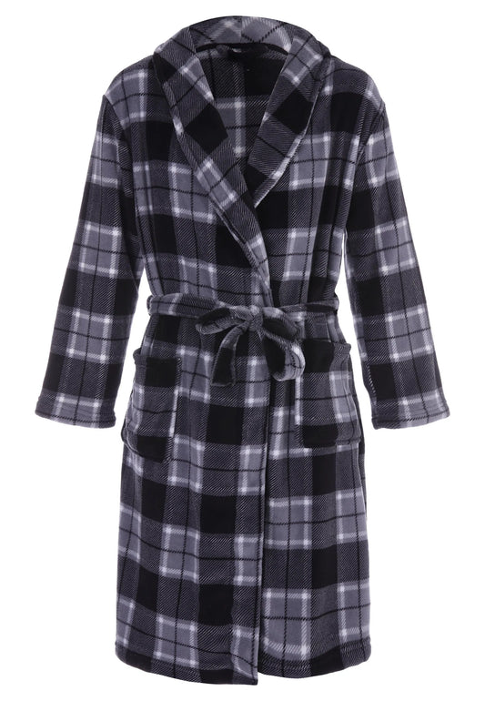 Mens Grey Check Shawl Collar Dressing Gown