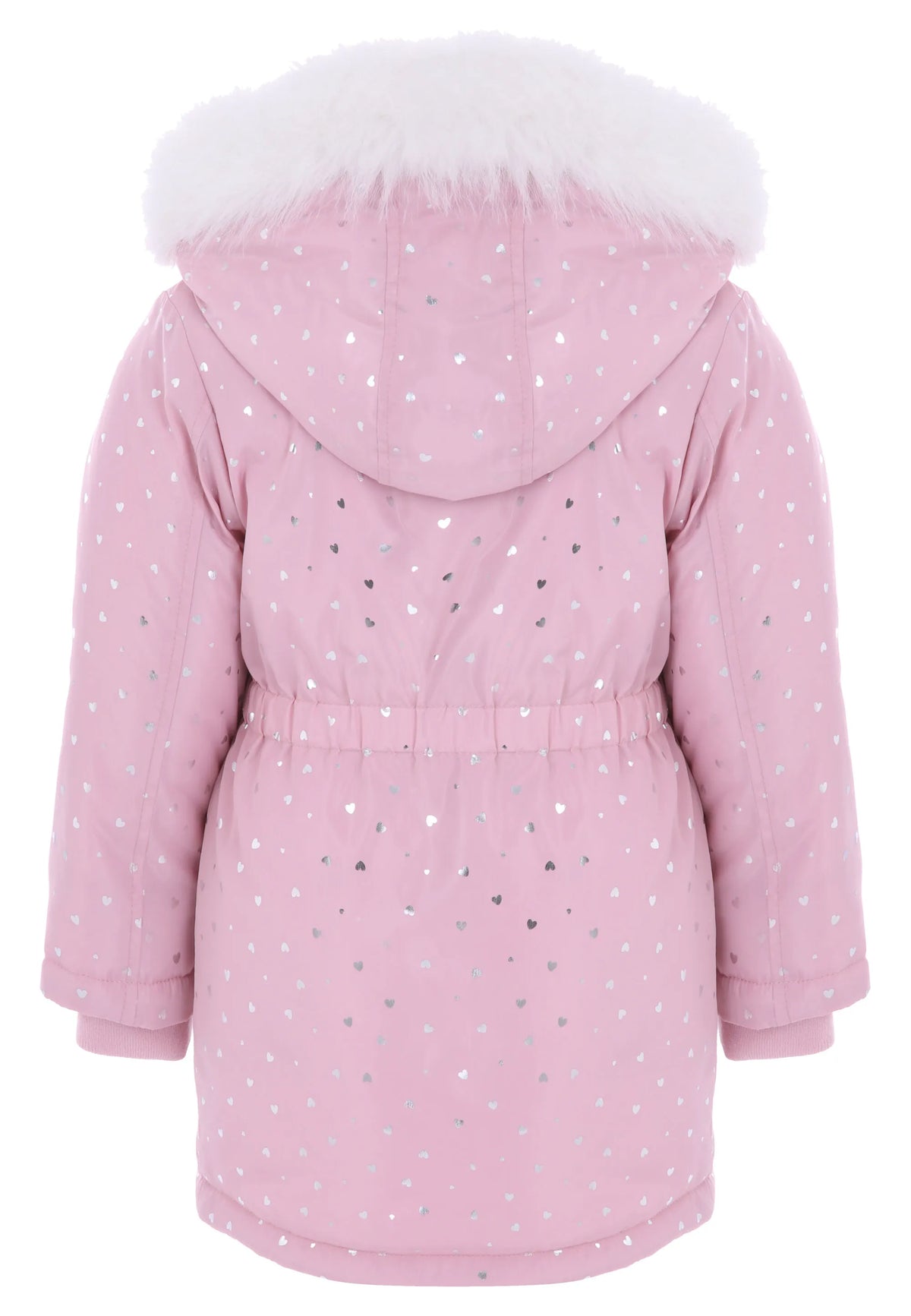 Younger Girls Pink Heart Print Padded Parka Coat