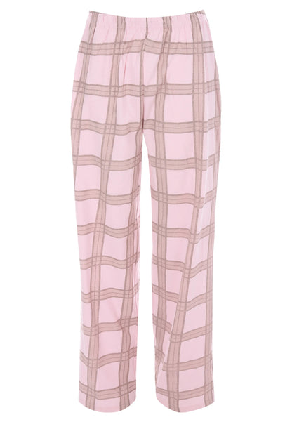 Womens Pink Check Long Pyjama Set