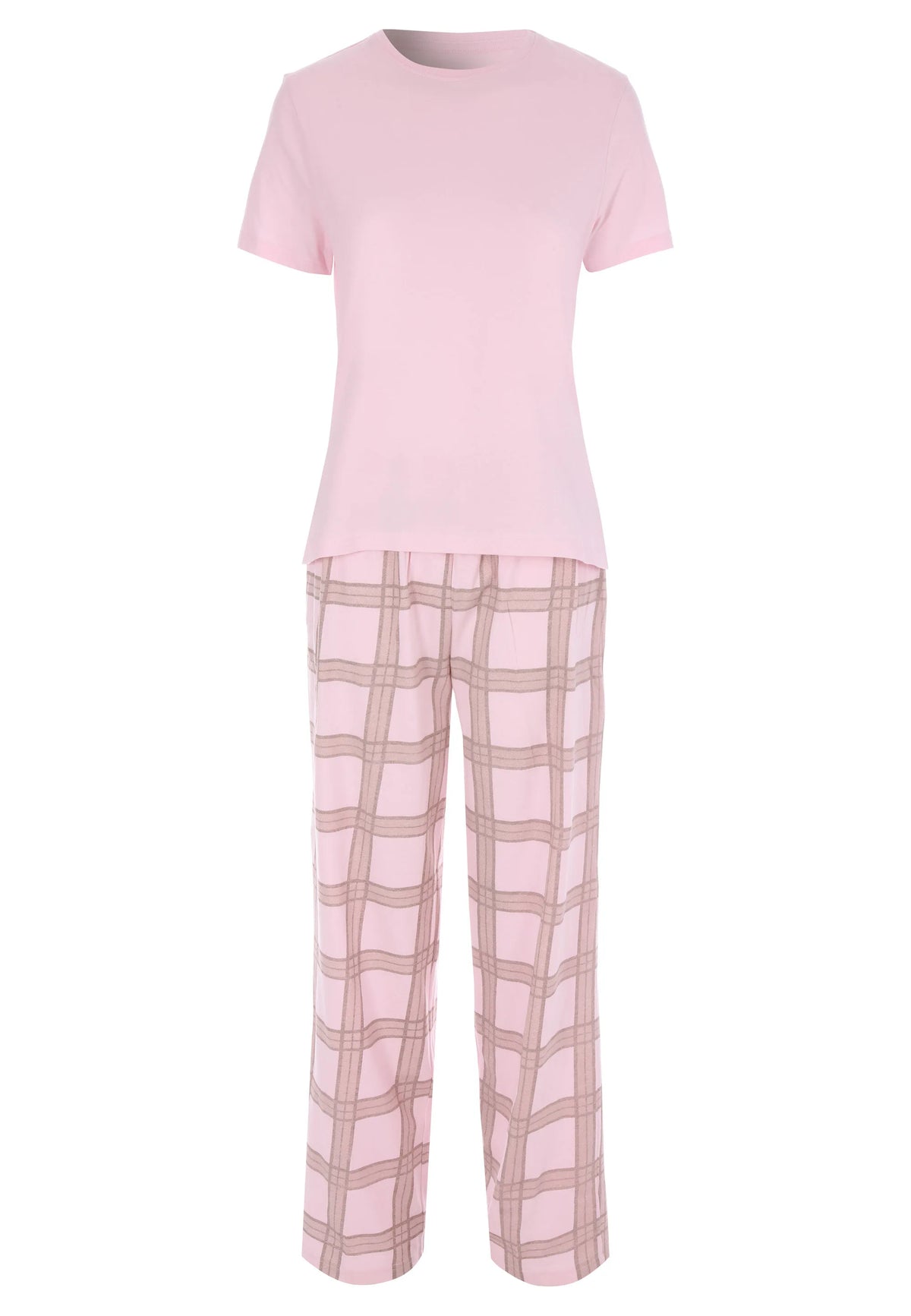 Womens Pink Check Long Pyjama Set