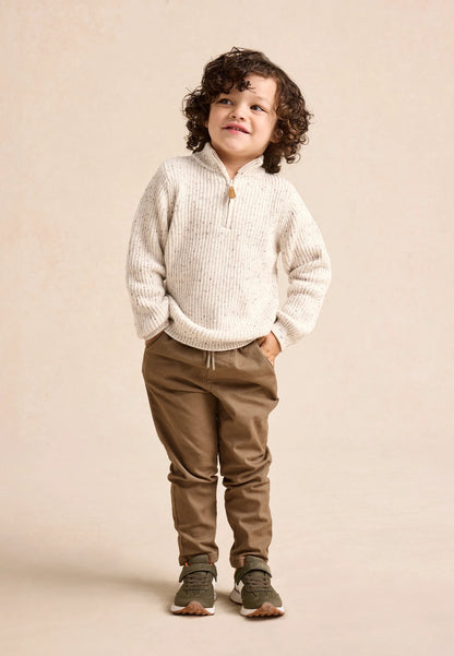 Younger Boys Ecru Quarter Zip Knitted Jumper