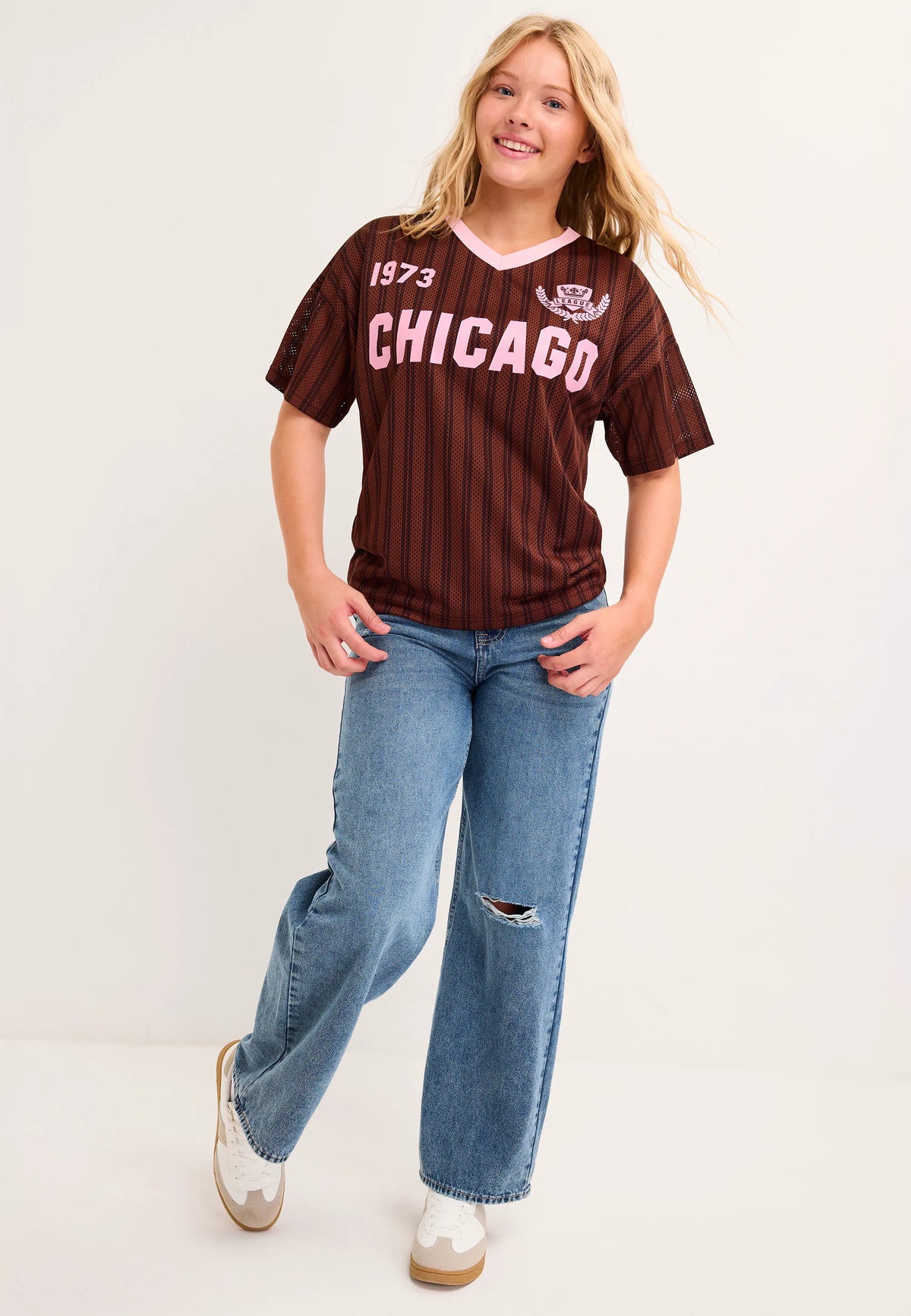 Older Girls Brown Chicago Football Top