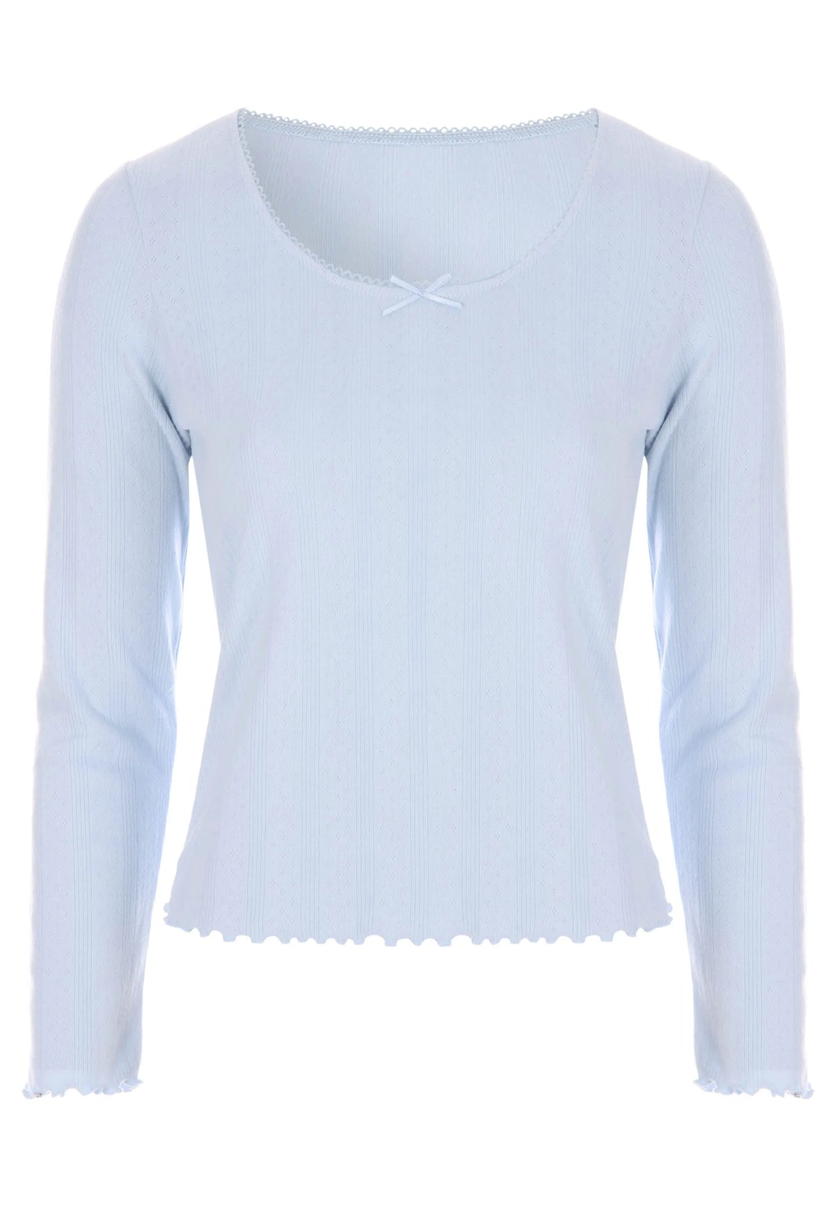 Womens Light Blue Pointelle Long Sleeved Pyjama Top