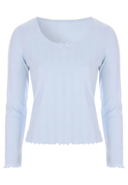 Womens Light Blue Pointelle Long Sleeved Pyjama Top